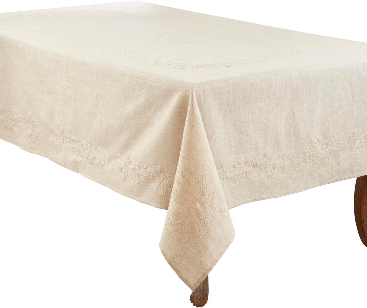 Natural Linen Blend Embroidered Swirl Tablecloth, 24" x 24"