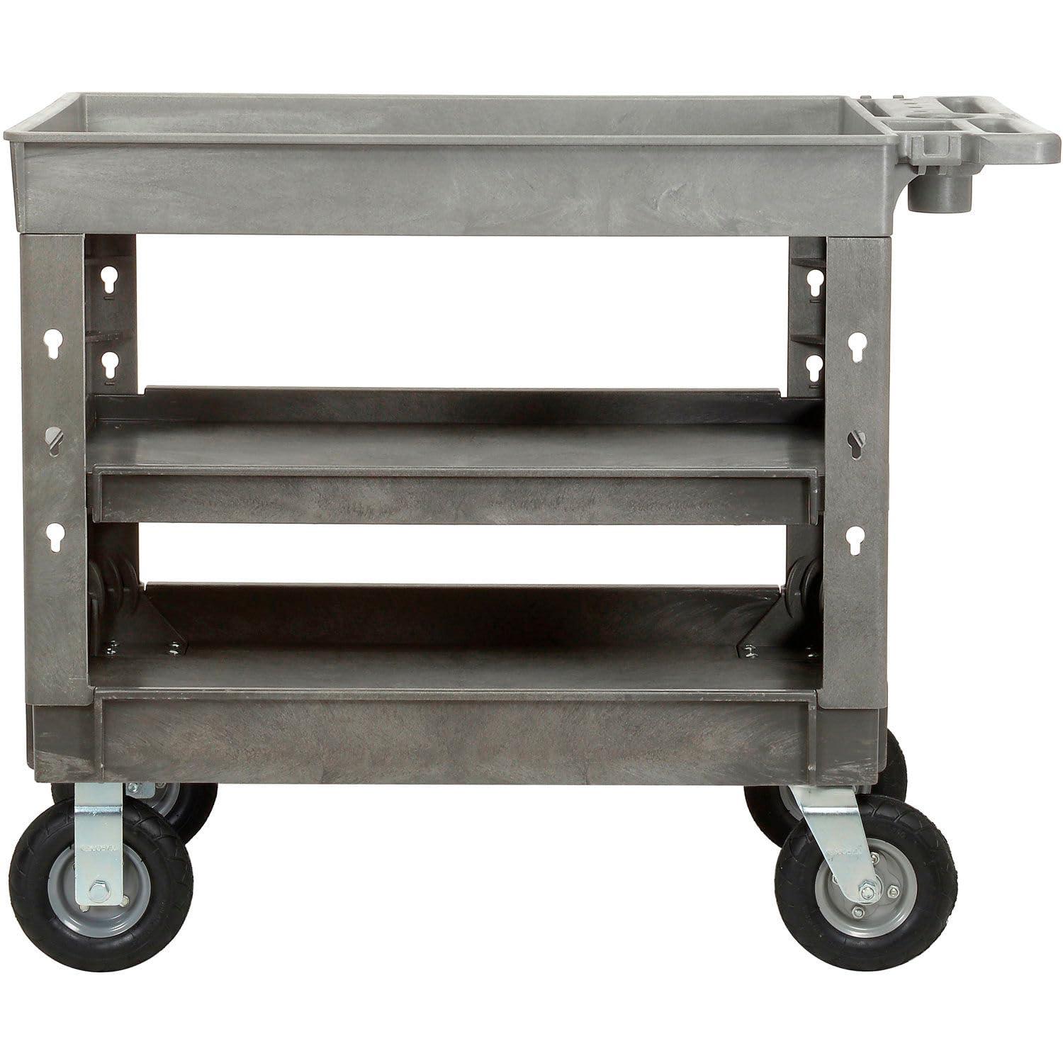 Plastic 3 Tray Shelf Industrial Strength Service & Utility Cart, 44” x 25-1/2”, 8" Pneumatic Wheels