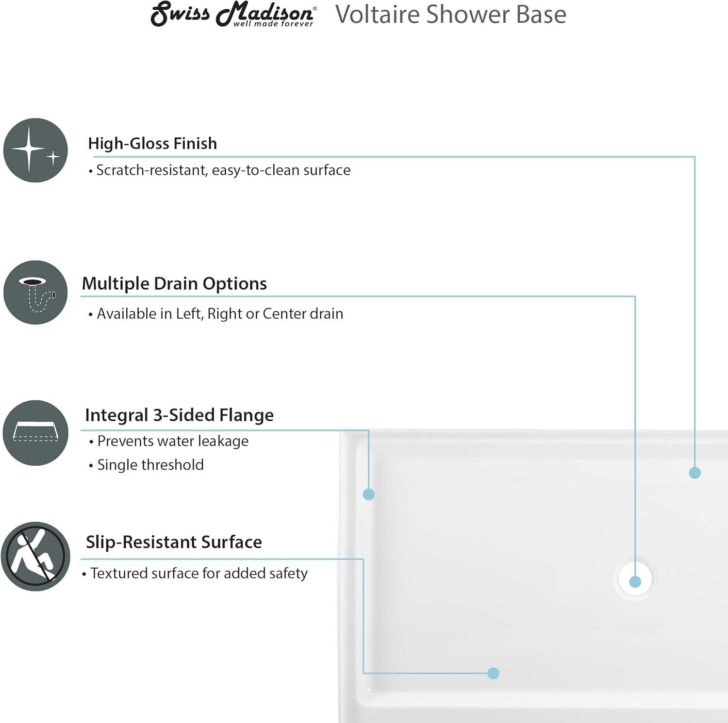 Voltaire 48" x 36" Black Acrylic Single-Threshold Shower Base