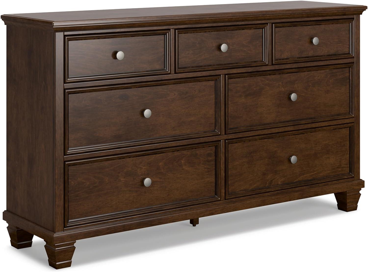 Transitional Farmhouse 62" Brown Dresser with Mirrored Dovetail Drawers