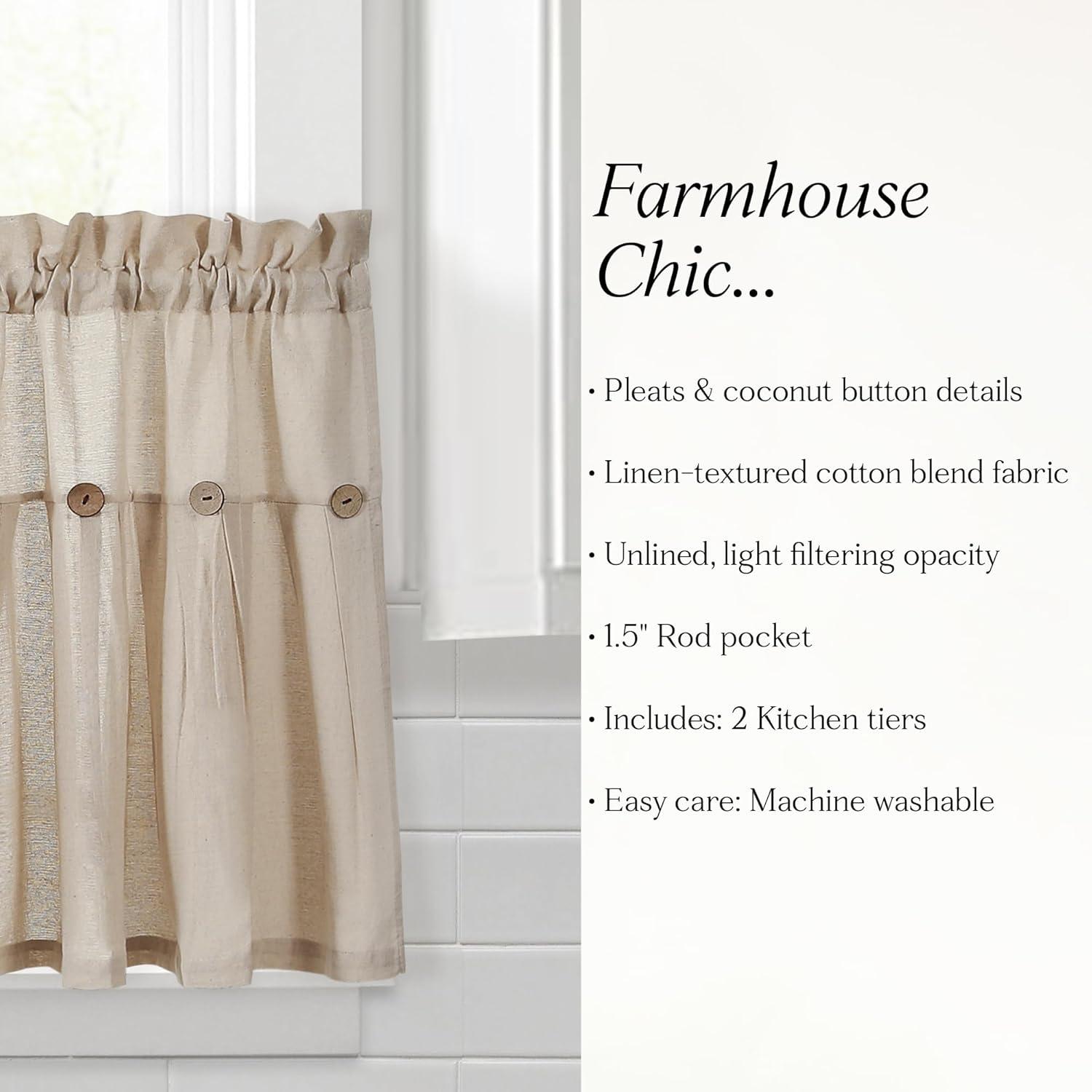 Lush Decor Linen Button Cotton Blend Tailored 29'' W Cafe Curtain (Set of 2)