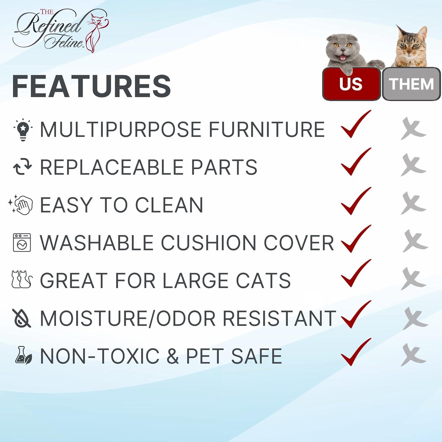 Jadona Purrrrfect End Table Cat Bed Cave in Black Espresso, Multipurpose Wood Cat Furniture Nightstand, Easy to Clean Covered Cat Bed with Replaceable Scratching Post & Washable Cushion