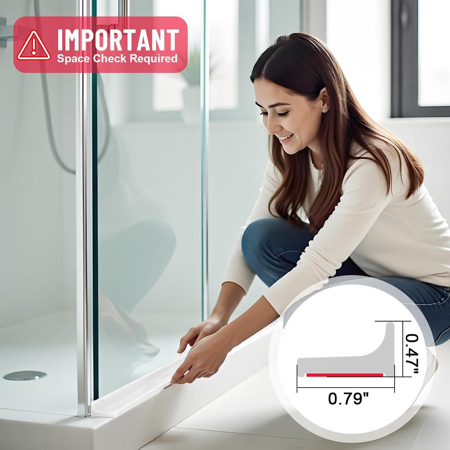 Shower Threshold Water Dam Guard - Self-Adhesive Silicone Waterproof Barrier, Leak-Proof, Flexible, Easy Installation, Customizable Length for Showers, Bathtubs, Sinks, and Countertops by Hzetuu