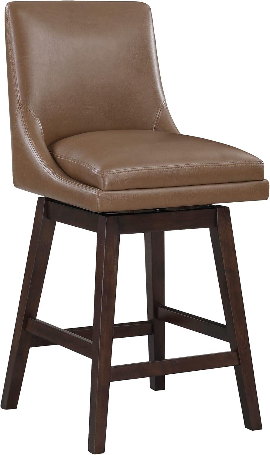 Molasses Faux Leather Swivel Counter Stool in Dark Walnut