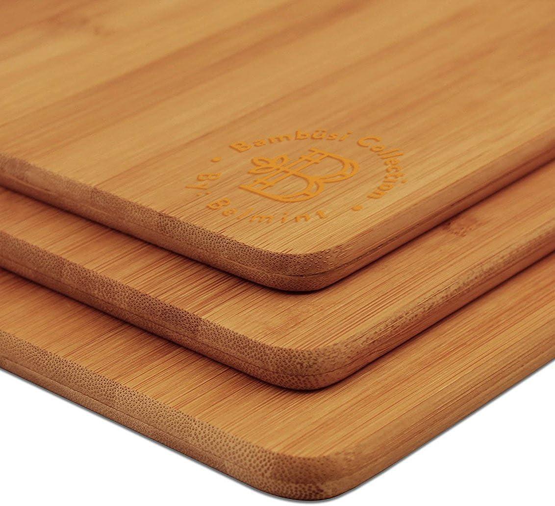 Bamboo Cutting Boards for Kitchen [Set of 3] Wood Cutting Board for Chopping Meat, Vegetables, Fruits, Cheese, Knife Friendly Serving Tray with Handles