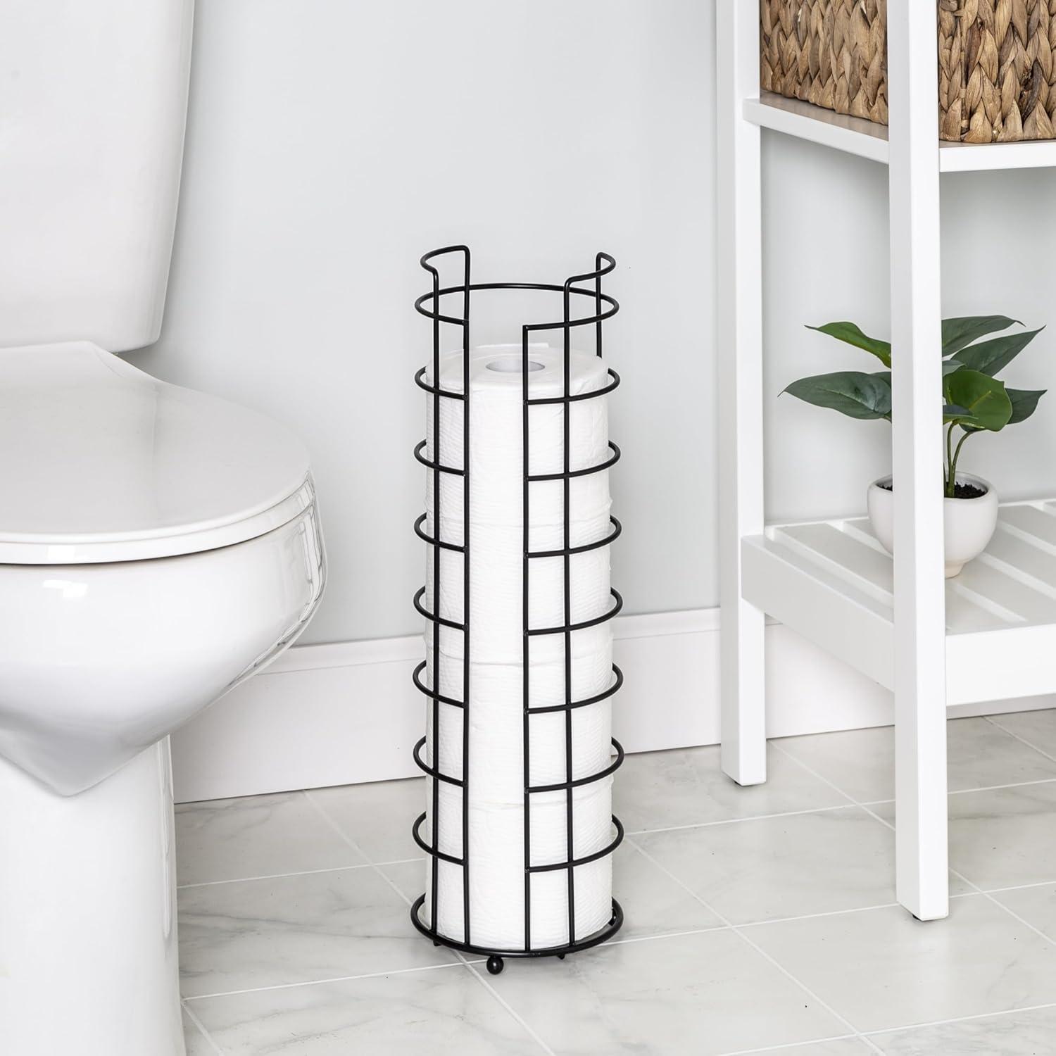 Black Steel Freestanding Circular Toilet Paper Holder