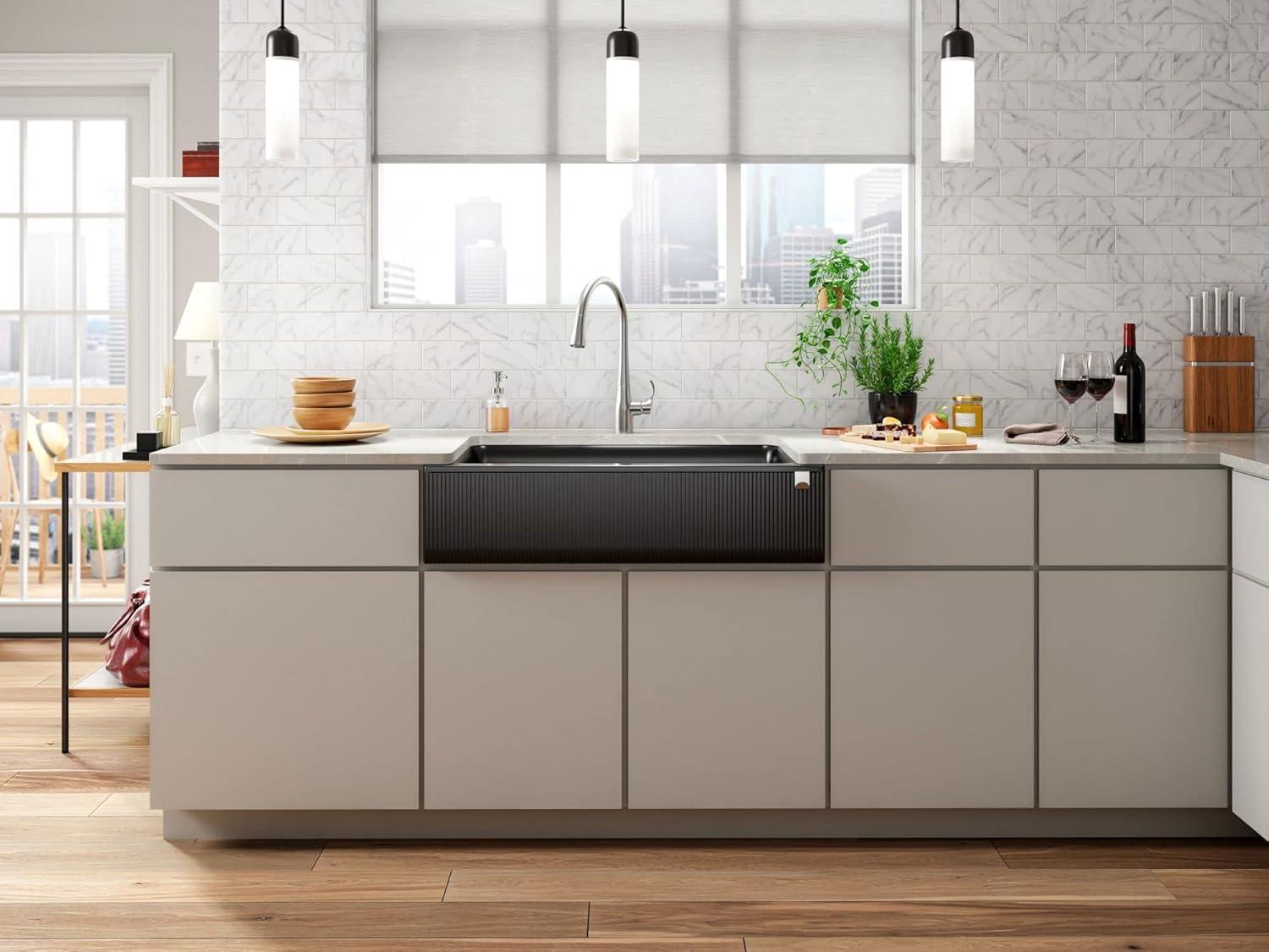 Cairn Undermount Single-Bowl Farmhouse Kitchen Sink with Fluted Design