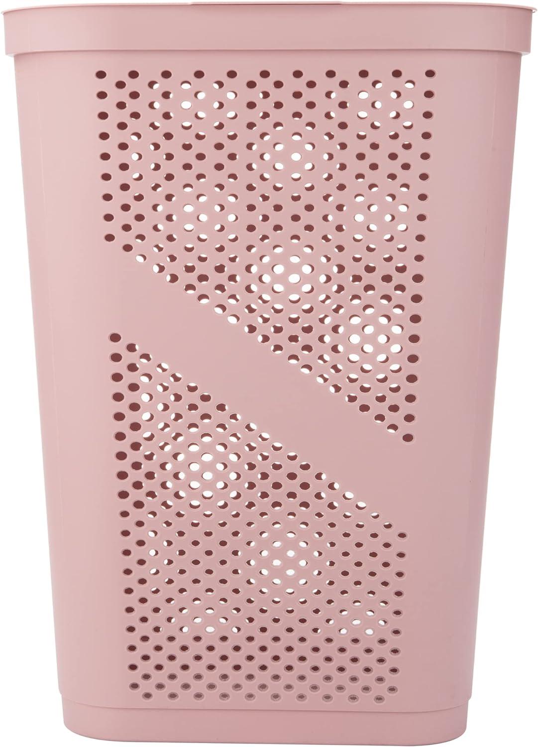 Mind Reader Perforated Plastic Hamper with Lid 60 Liter/16 Gallon, Lightweight Hamper, Pink