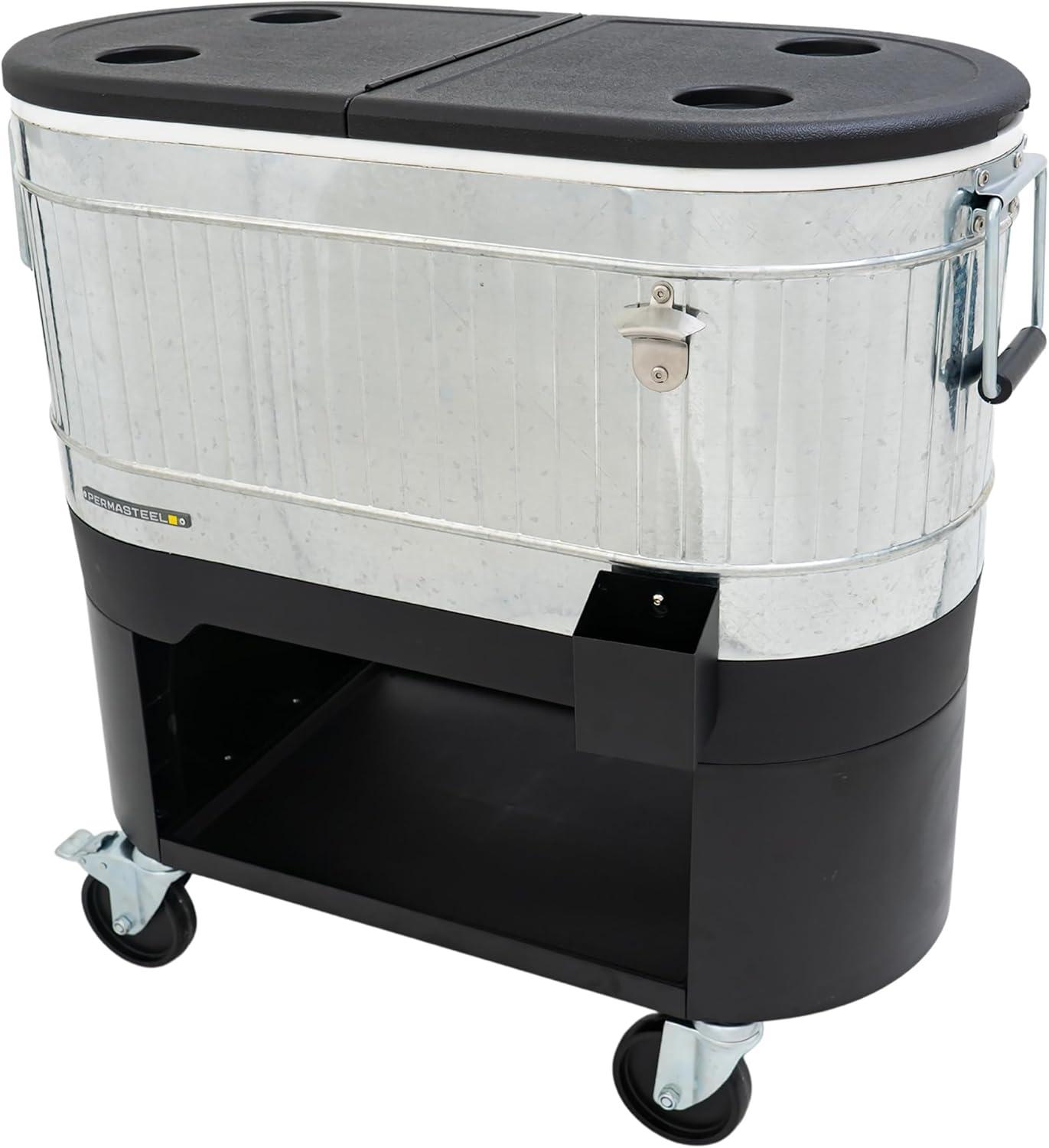 Permasteel 120-Qt Large Outdoor Cooler Cart on Wheels, Rolling Patio Cooler with Dividers for Separate Compartments