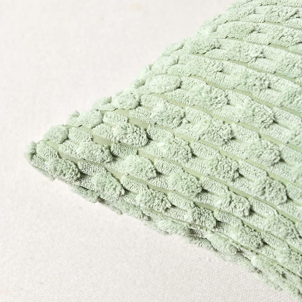 Fymlhomi 2 Packs Sage Green Decorative Throw Pillow Covers 18x18 Inch for Couch Bed Sofa, Modern Farmhouse Boho Home Decor, Soft Cute Plush Corduroy Cushion Case 45x45 CM