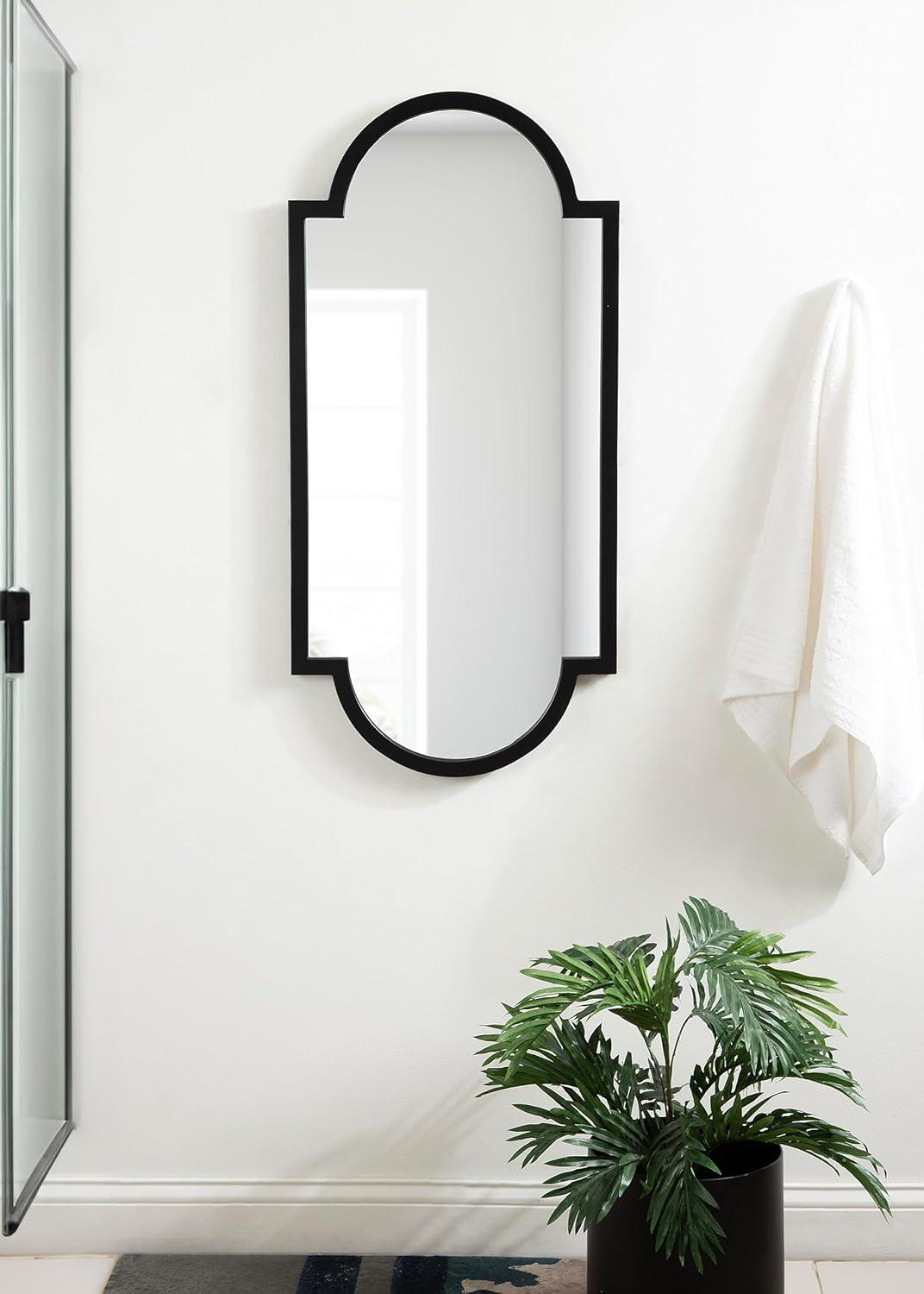 Kate and Laurel Jovie Modern Panel Wall Mirror, 20 x 42, Black, Full-Length Decorative Mirror with Elegant Scalloped Frame for Bedroom or Living Room Wall Accent