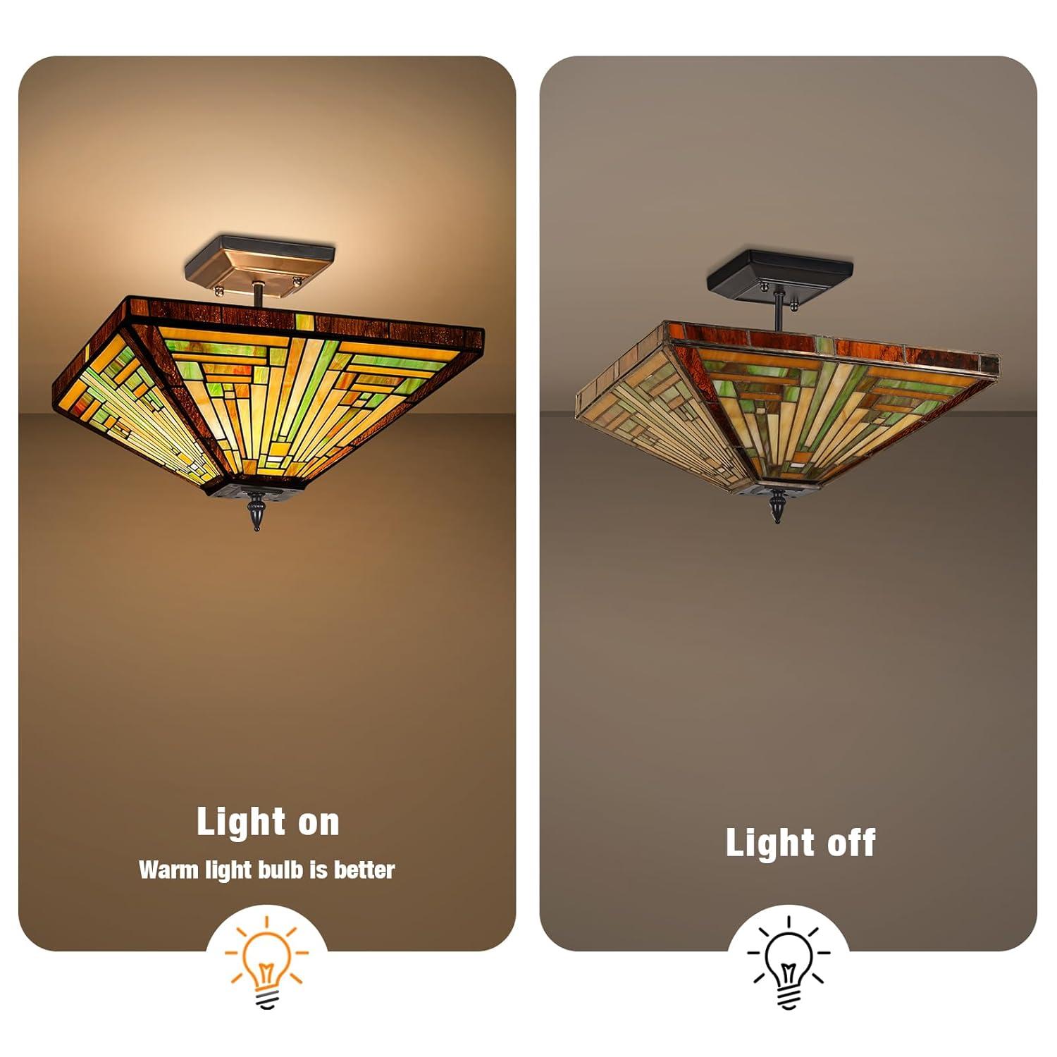 Chloe Lighting Innes Tiffany-Style 2 Light Mission Semi-Flush Ceiling Fixture 14" Shade