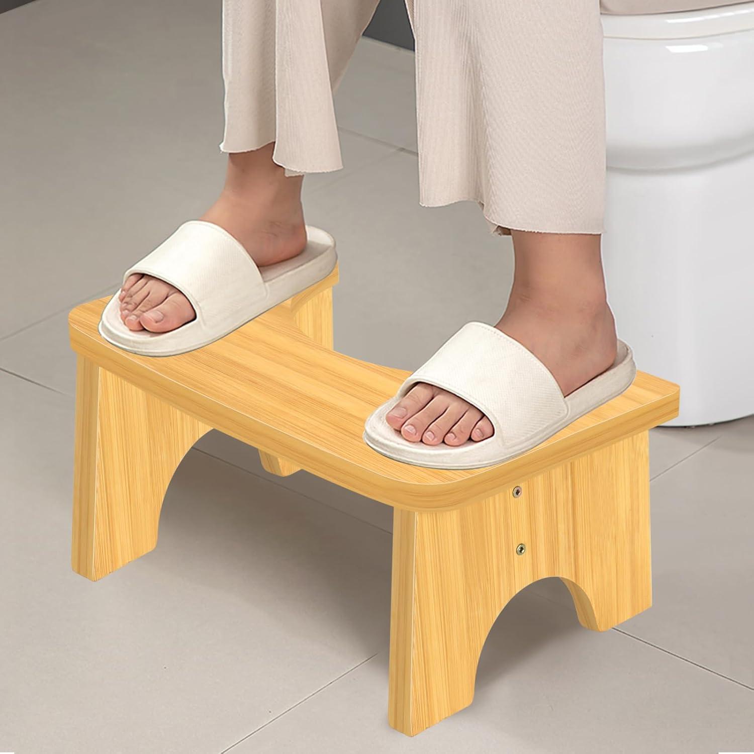 Bamboo Toilet Stool for Adults, 6.5" Toilet Stool Squat Adult Kids, Portable Simple Curve Squat Toilet Potty Stool, Non-Slip Poop Stool for Bathroom, Improve Squatting Posture and Comfort (Wood)