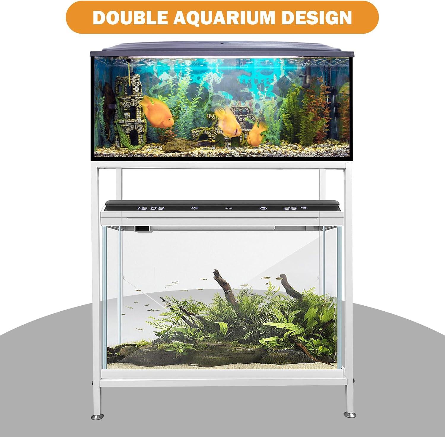 White Metal 29 Gallon Aquarium Stand with Storage Shelf