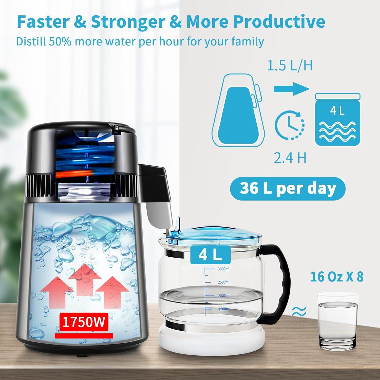 VEVOR VEVOR 1.1 Gallon Countertop Water Distiller, 0.4 Gal/H, 1750W Stainless Steel Distiller