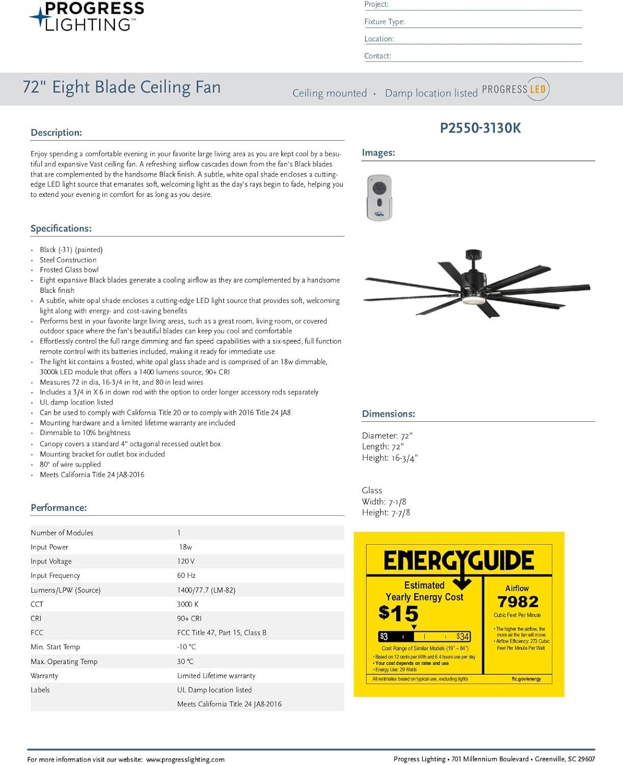 Vast 72'' Ceiling Fan with LED Lights