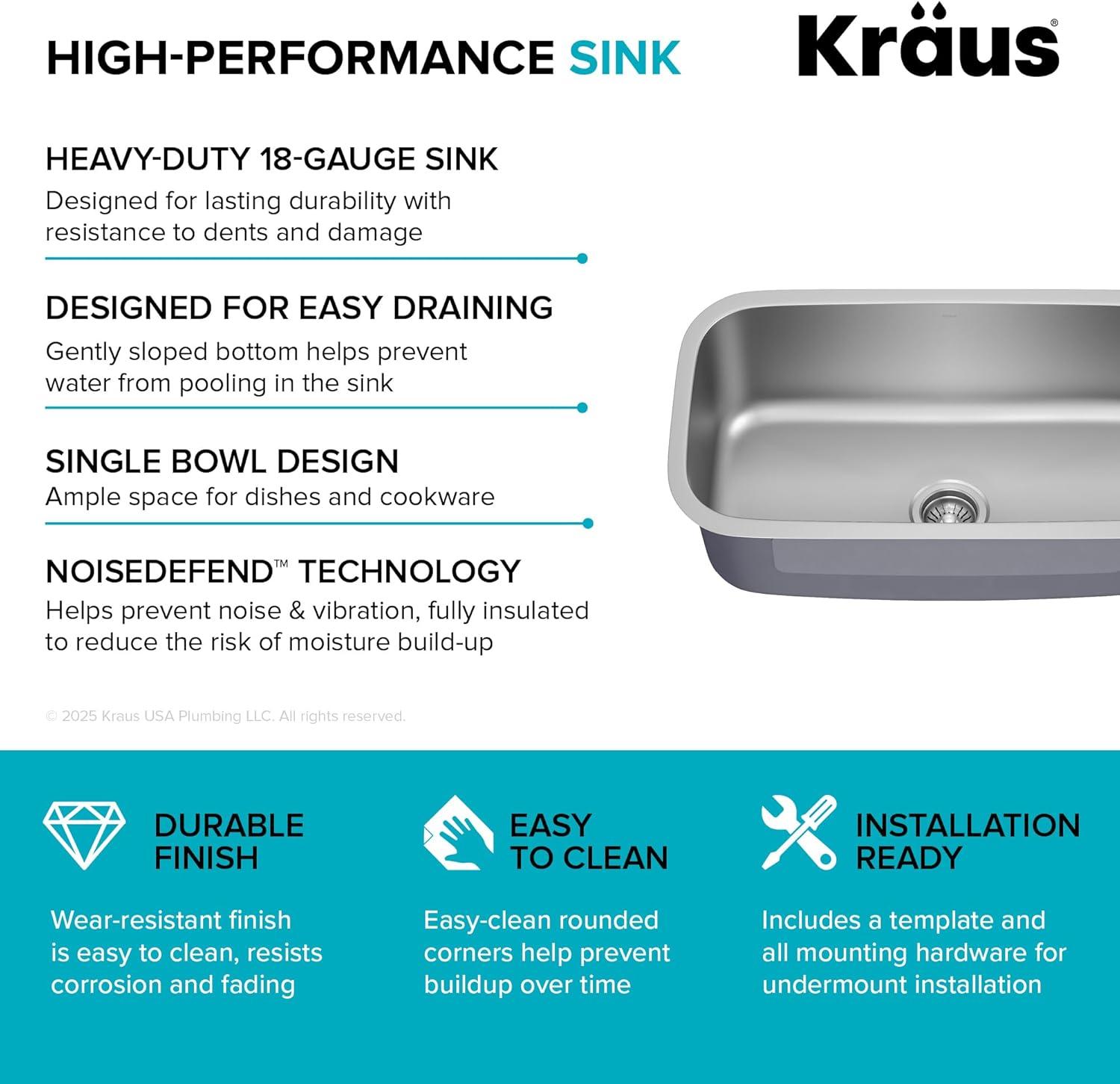 KRAUS Premier Undermount Single Bowl 18-Gauge Stainless Steel Kitchen Sink