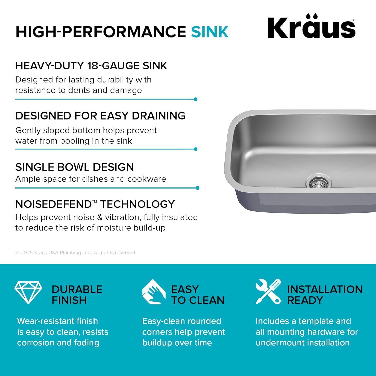 KRAUS Premier Undermount Single Bowl 18-Gauge Stainless Steel Kitchen Sink
