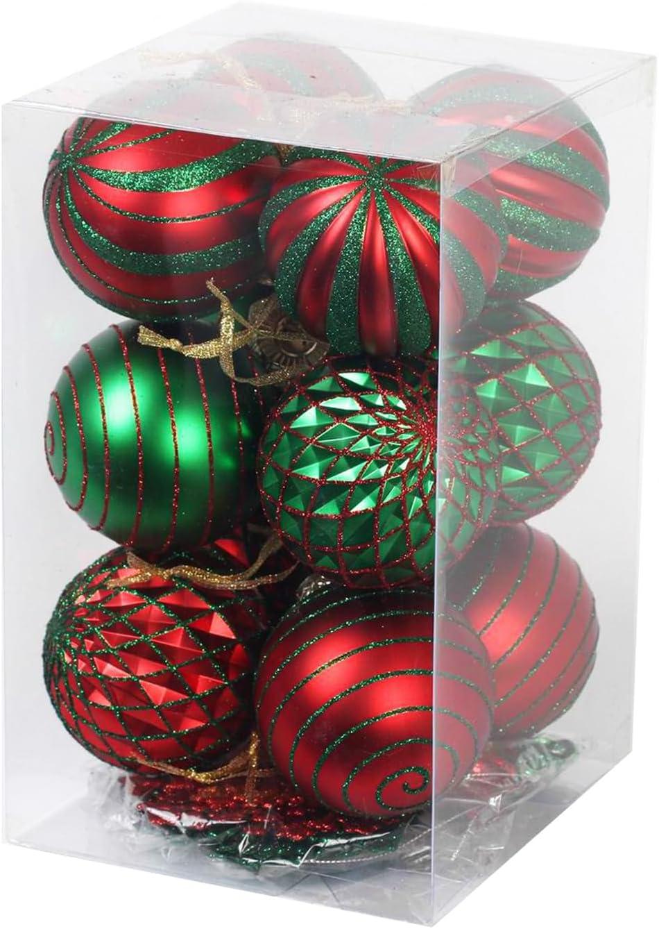 SLEETLY 28pk Red and Green Christmas Ball Ornaments for Tree Decorations - Holiday Xmas Shatterproof Plastic Balls, Icicles and Snowflakes Ornament Set