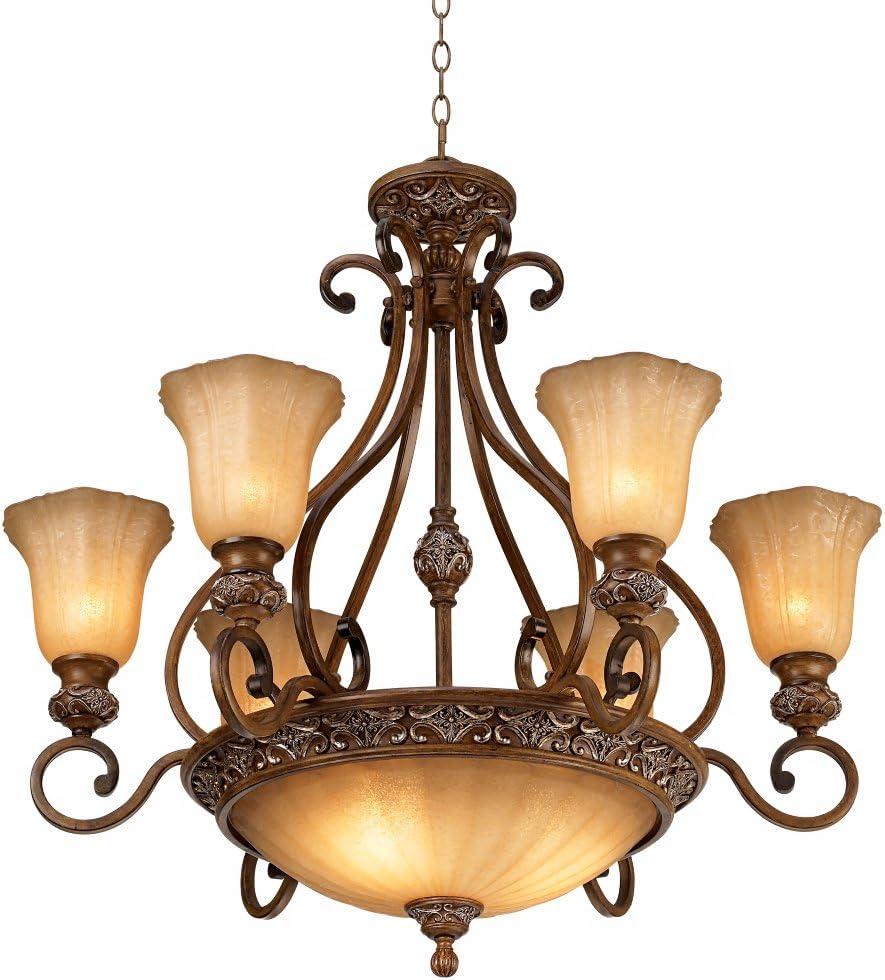 Kathy Ireland Sterling Estate Golden Bronze Chandelier 34 1/2" Wide Rustic Champagne Bowl Shade 9-Light Fixture for Dining Room House Kitchen Island