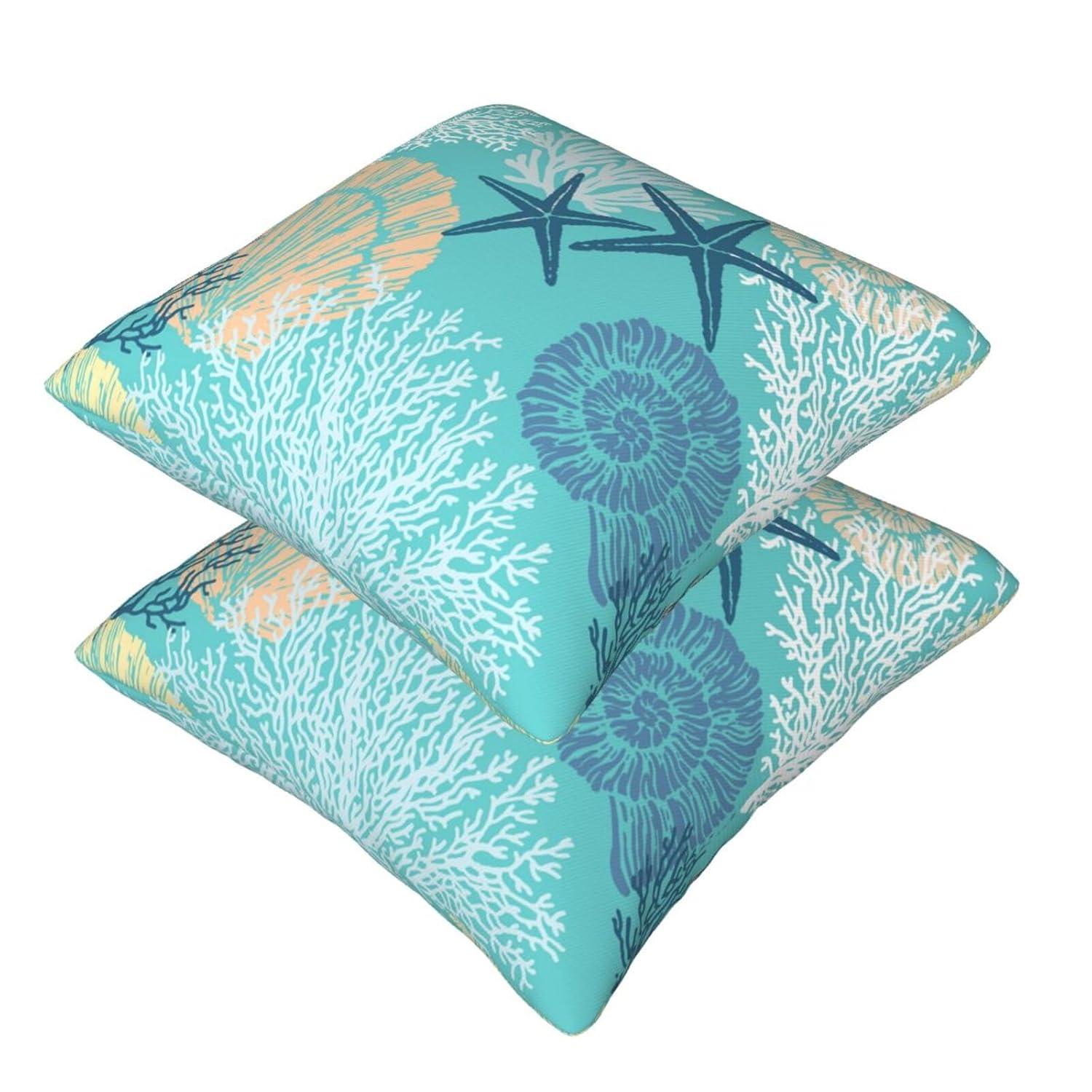 Burnt Orange Summer Outdoor Coastal Pillow Covers 18x18 Inch Set of 2 Fall Coral Seashell Starfish Throw Pillows Ocean Themed Beach Nautical Decorative Cushion Cases for Couch Decorations