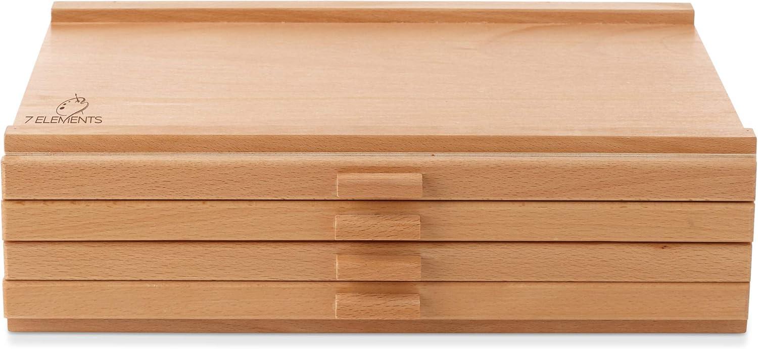 U.S. Art Supply 4-Drawer Artist Wood Pastel, Pen, Marker Storage Box - Elm Hardwood Construction, 5 Compartments per Drawer - Ideal for Pastels, Pens, Pencils, Charcoal, Blending Tools, and More