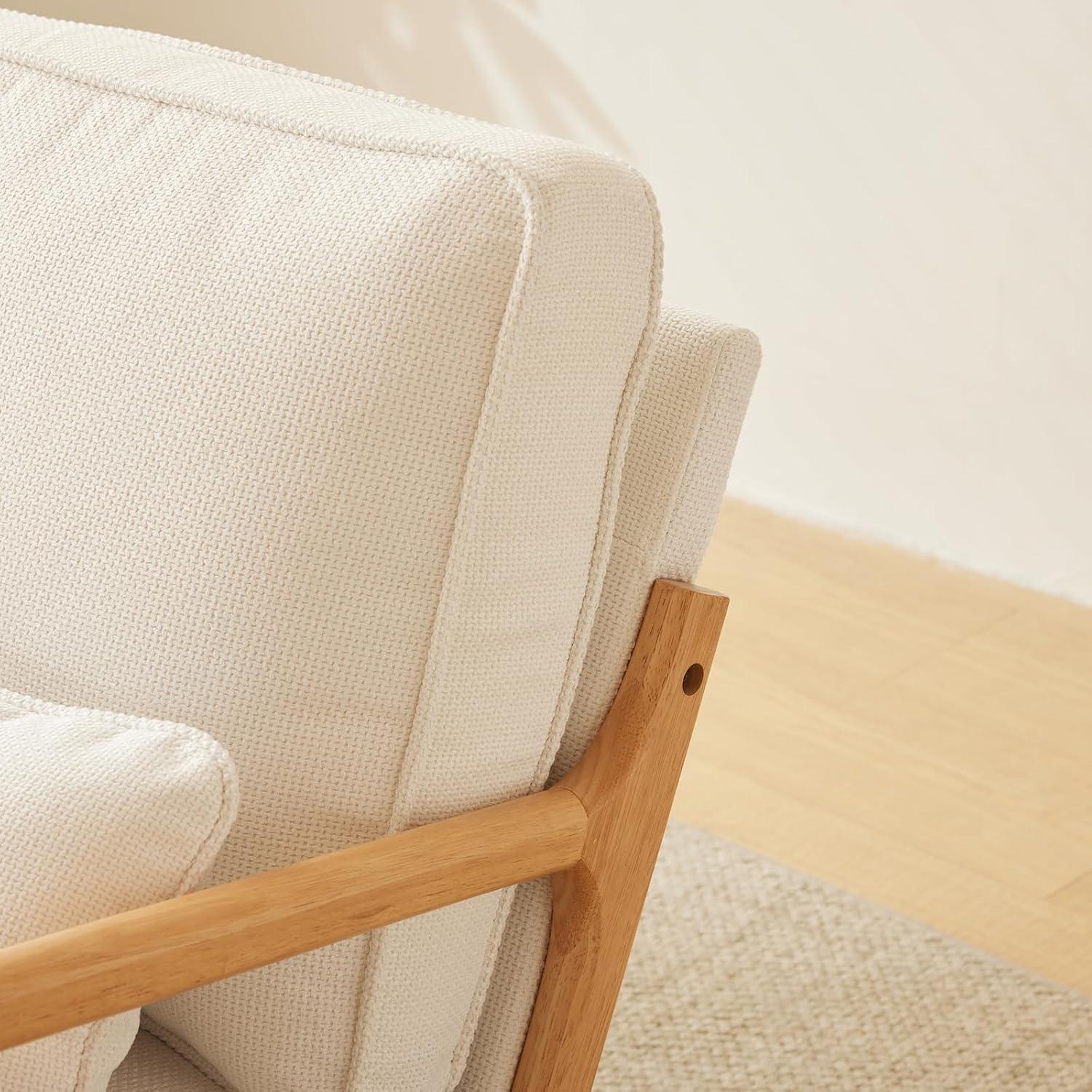 George Oliver Lemley Mid Century Solid Wood Accent Chair Upholstered Armchair with an Extra Pillow