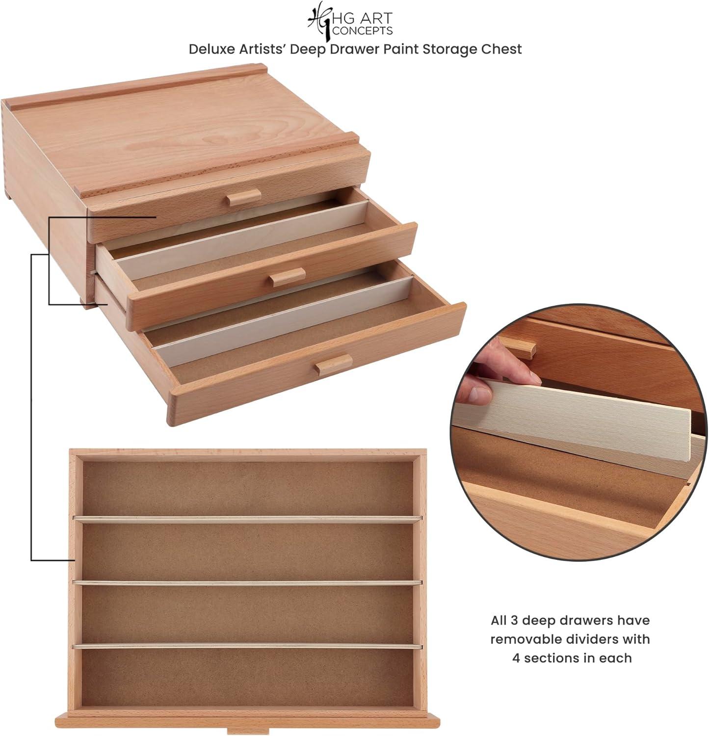 HG Art Concepts Artists Storage Chests - Premium Studio Organizer for Paint Tubes, Brushes, Pencils, Markers, & More!