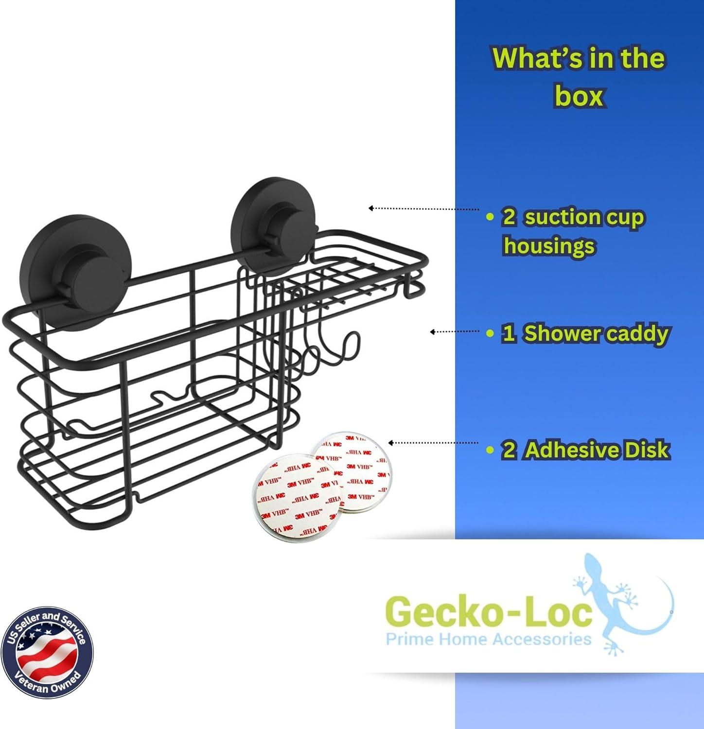 Gecko-Loc Combo Shower Caddy Bathroom Organizer Suction Holding Single Shelf Basket Stainless steel - Black Finish