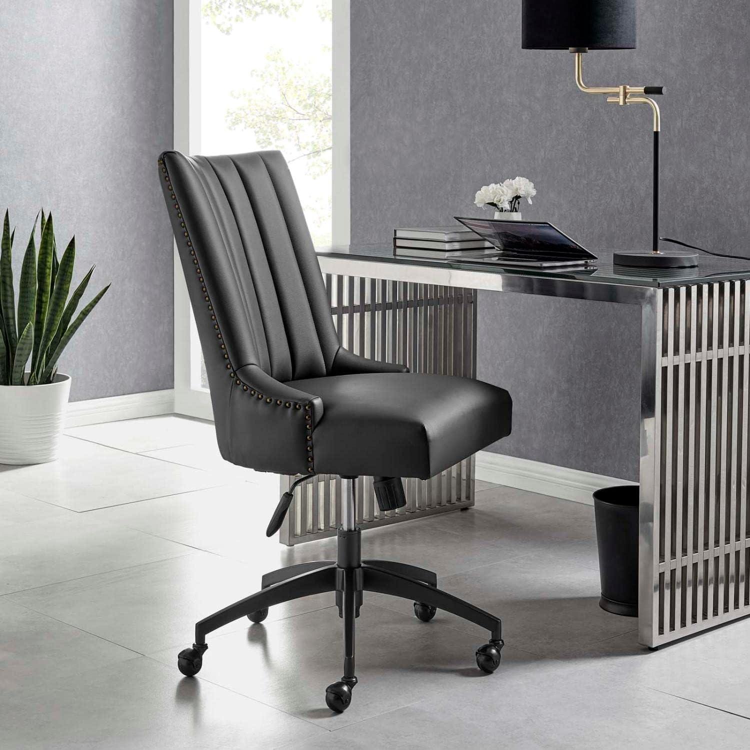 Modway Empower Channel Tufted Vegan Leather Office Chair Black: Metal Frame, Adjustable Height, Modern Style