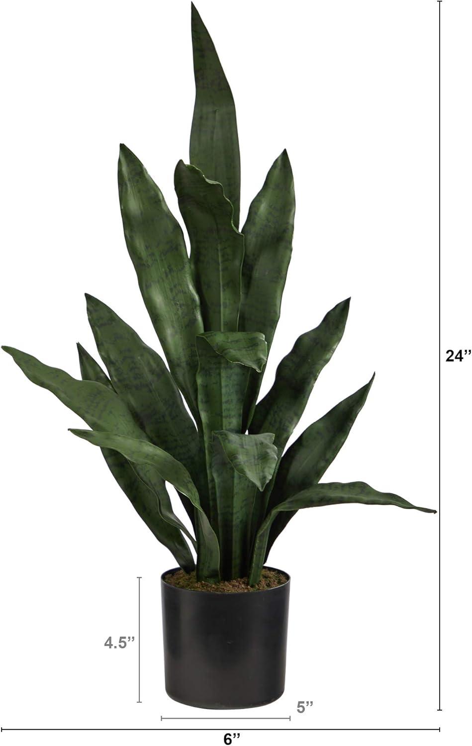 2ft Green Plastic Faux Snake Plant in Black Pot