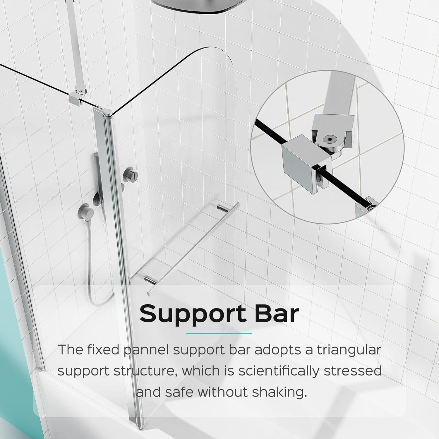 43"W x 58"H Frameless Folding Pivot Bathtub Door with 6mm Thick Clear Tempered Glass Door