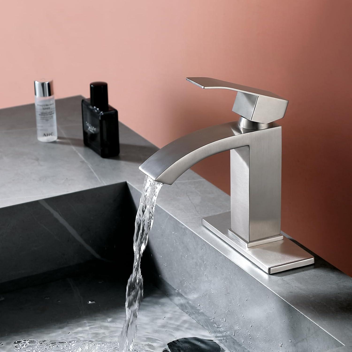 Brushed Nickel Single Handle Waterfall Bathroom Faucet