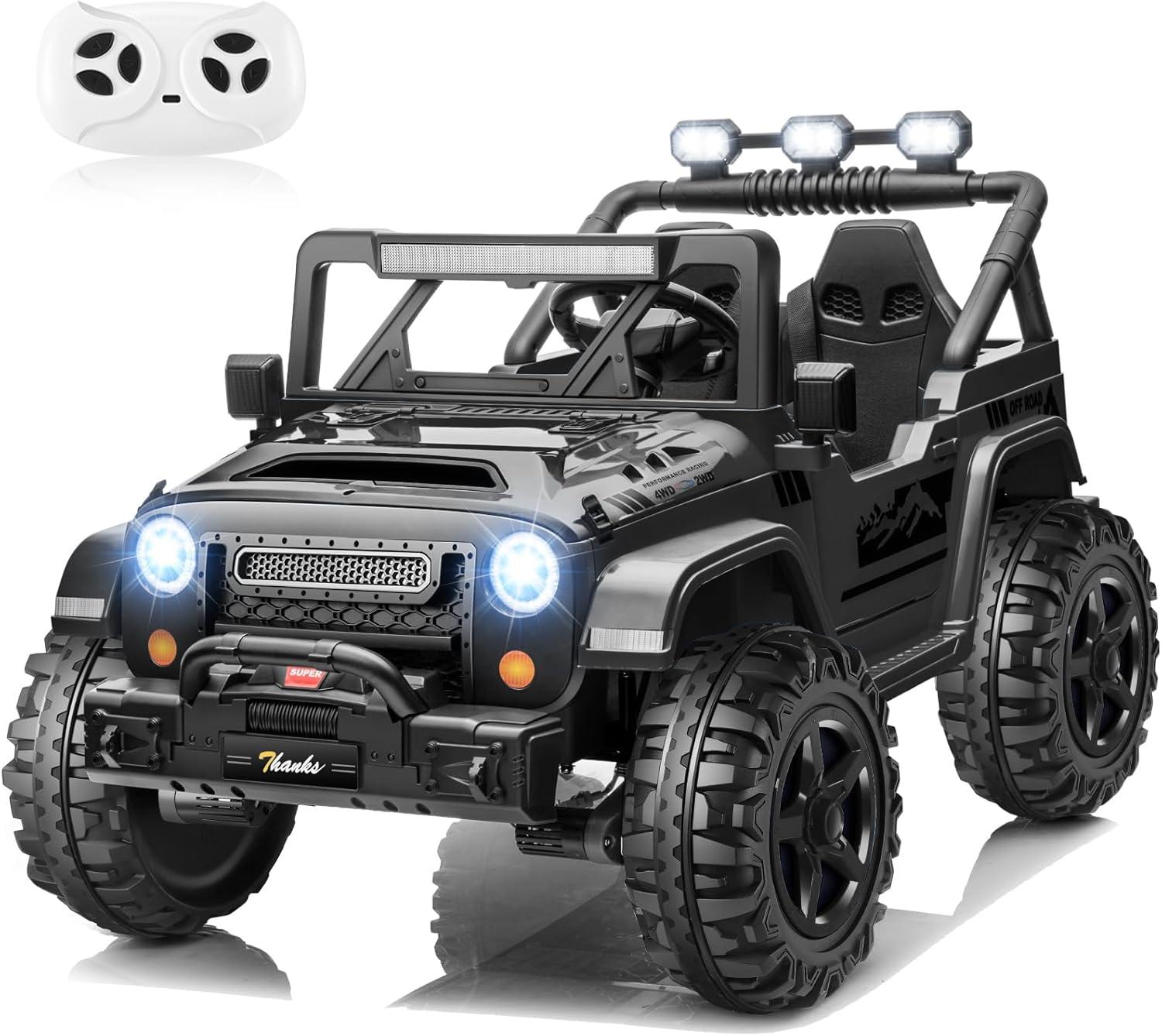 Ancheer 24V 4WD//2WD Ride On Jeep Truck,2 Seater Kids UTV With 4X200w Powerful Engine,Remote Control,Bluetooth,20 Wide Seat,Vehicles for Kids Toddlers