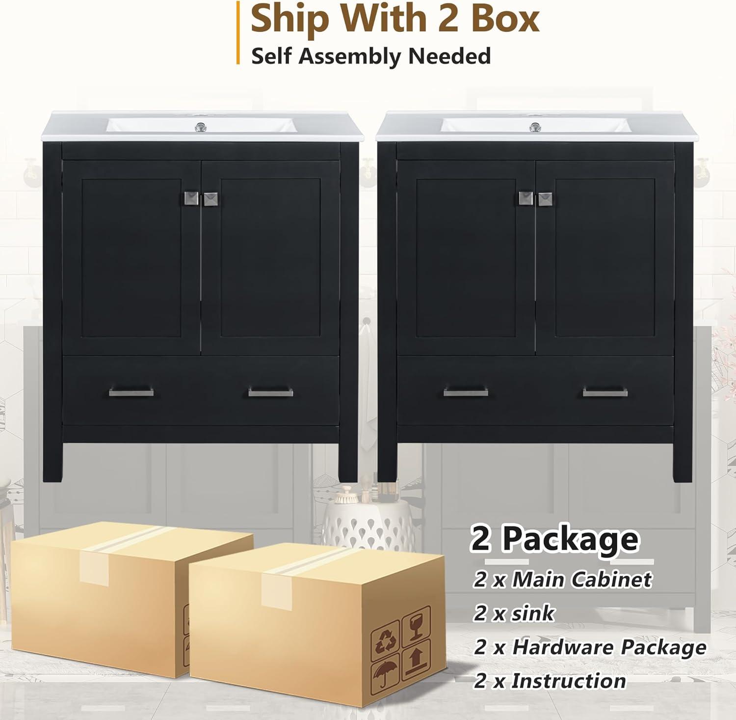 60" Bathroom Vanity Set,Double Vanities (Separate), Double Ceramic Sinks, Storage Shelf, and Divided Drawers (Mirror not Included)– Modern Bathroom Solution for Spacious Bathrooms,Grey