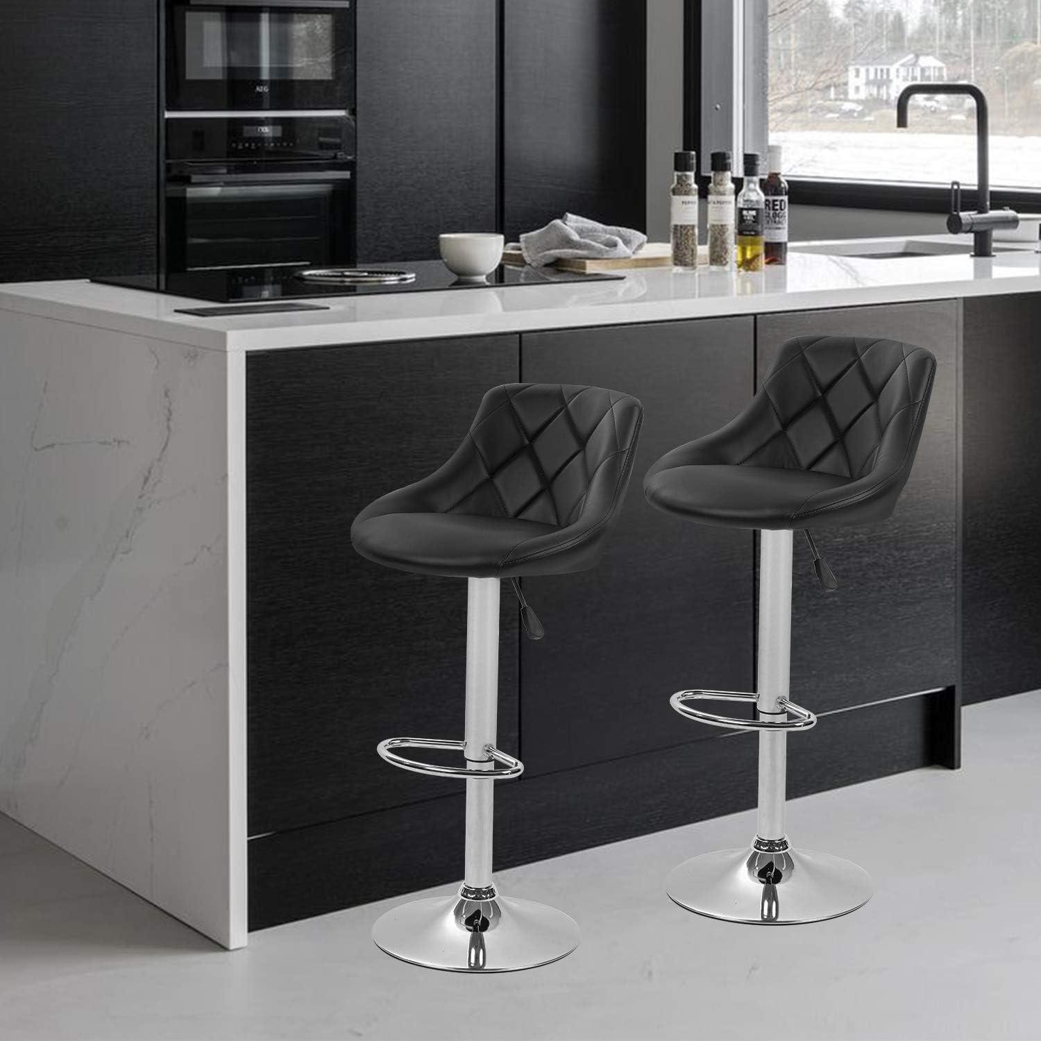 FDW Bar Stool with Adjustable Height, Black, Set of 2