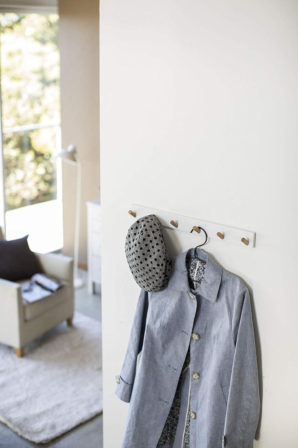 White Wall-Mounted Coat Hanger with Wooden Pegs