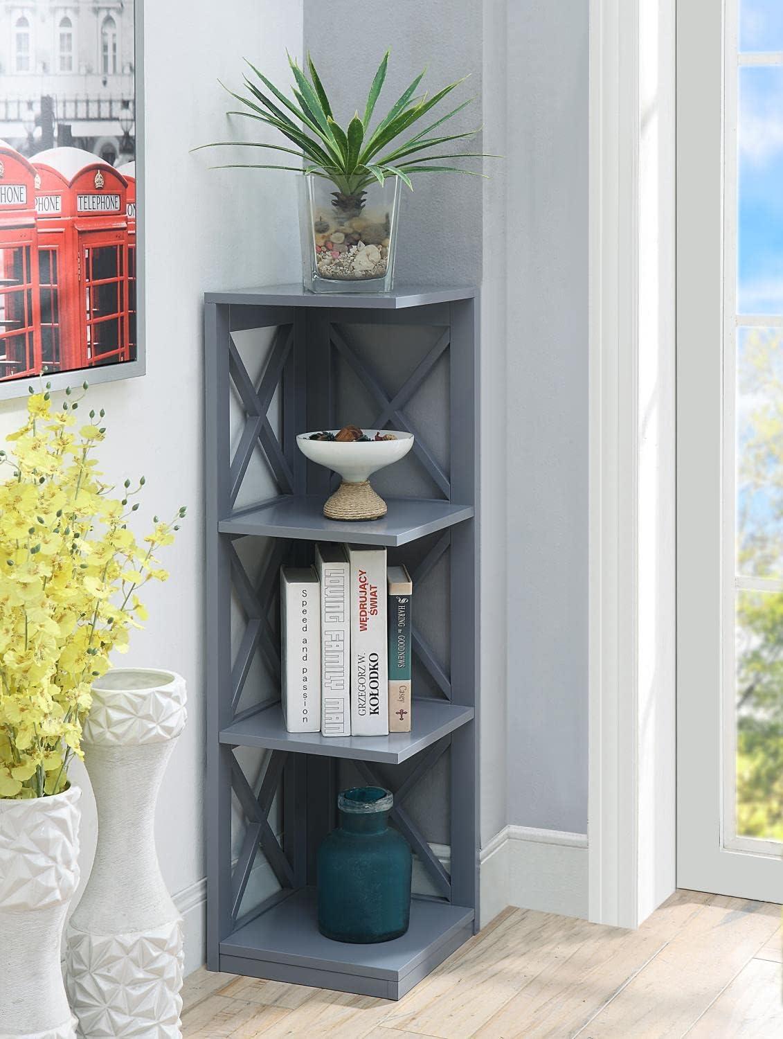 Oxford 3 Tier Corner Bookcase, Gray