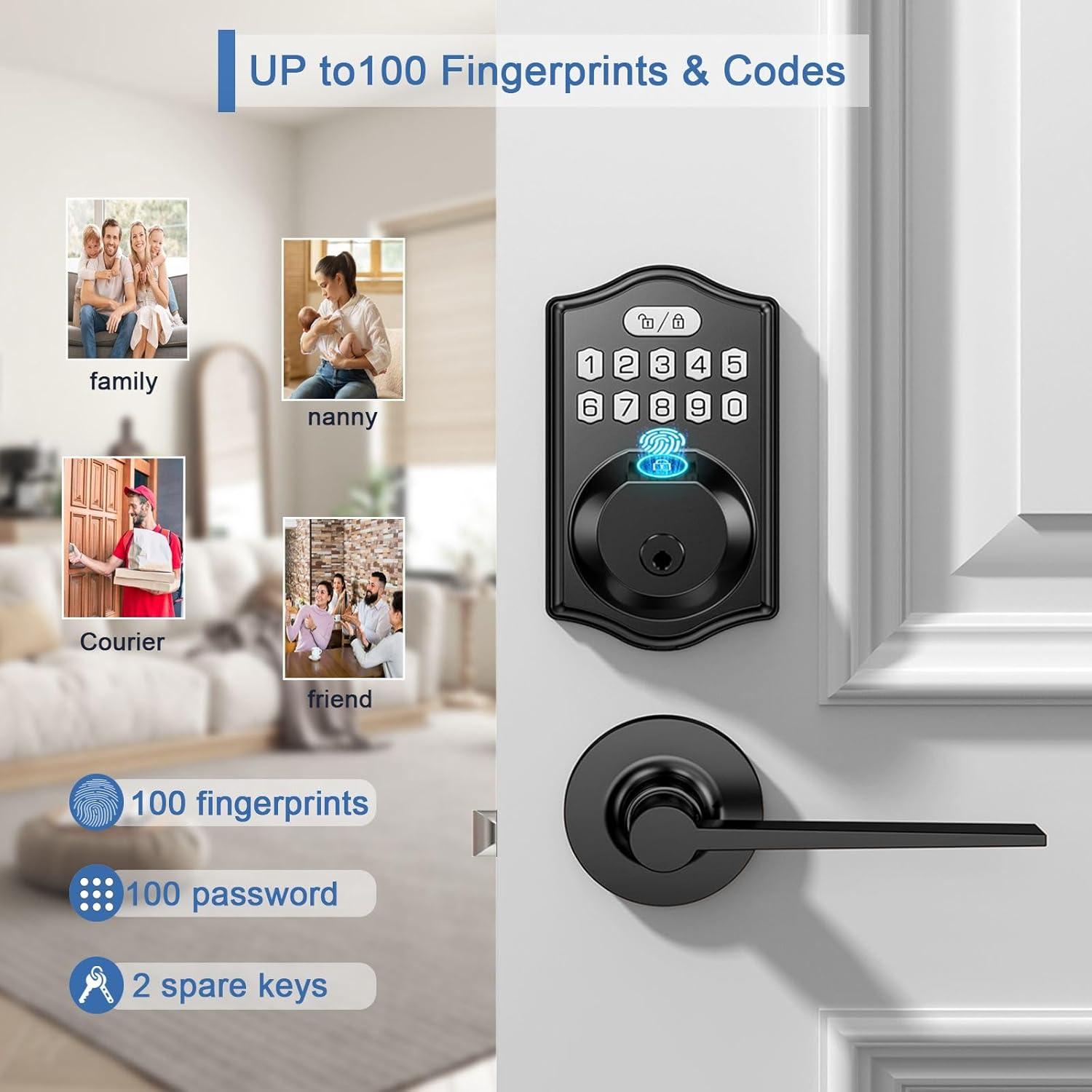 keyless Entry Door Lock deadbolt with Handle Set-Front Smart Door Locks for Front Door-with 2 Lever Handles-Electronic Keypad Code Deadbolt,Fingerprint Door Lock-Auto Lock (Oil Rubbed Bronze)