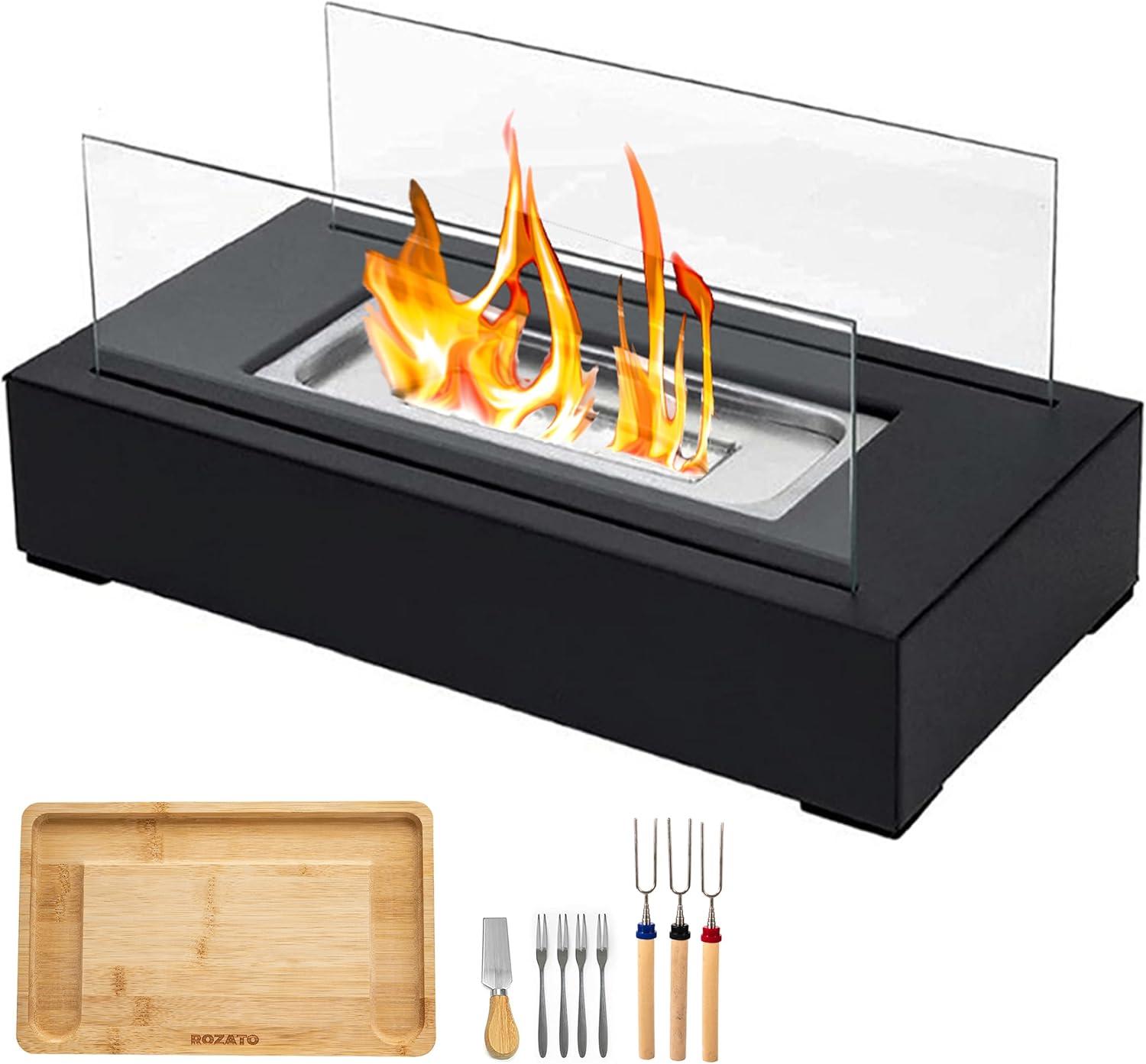 Black Bio-Ethanol Tabletop Fire Pit with Smores Kit