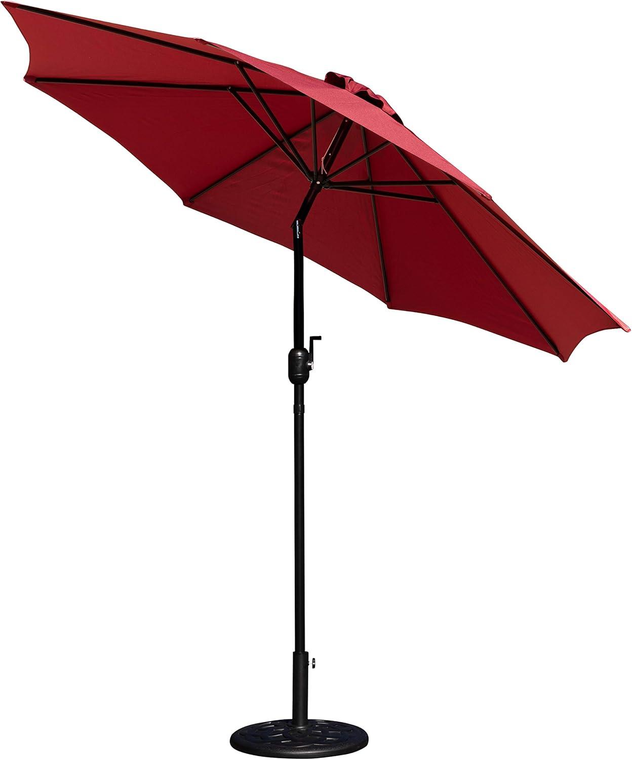 Flash Furniture Kona Red 9 FT Round Umbrella with Crank and Tilt Function and Standing Umbrella Base