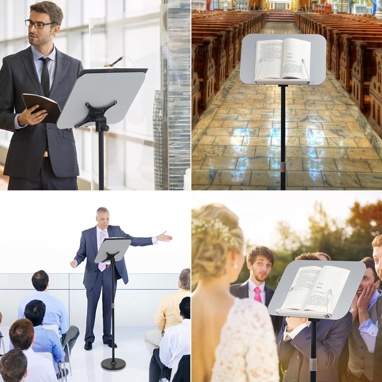 Portable Floor Lectern Podium Stand for Speech, Presentation, with Black Stand, Gray Board and Adjustable Height for Laptop, Book or Sheet Music