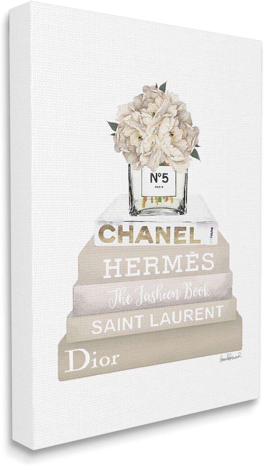 High Fashion Bookstack with Tan Flowers Canvas Art, 16 x 20