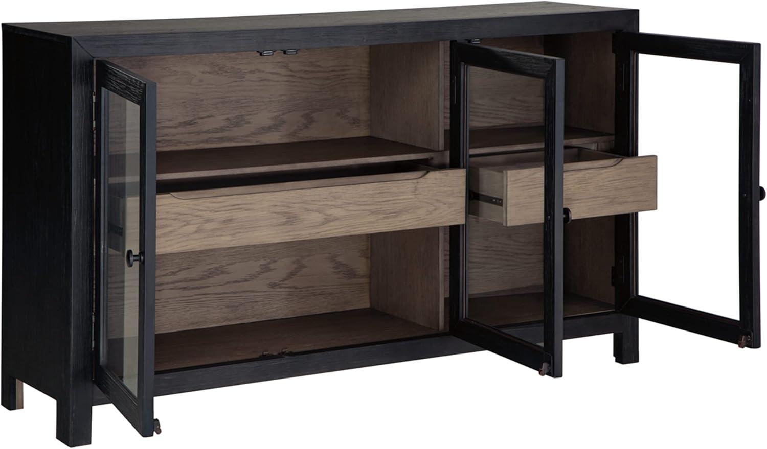 Benjara Liam Sideboard Accent Cabinet, 3 Glass Door