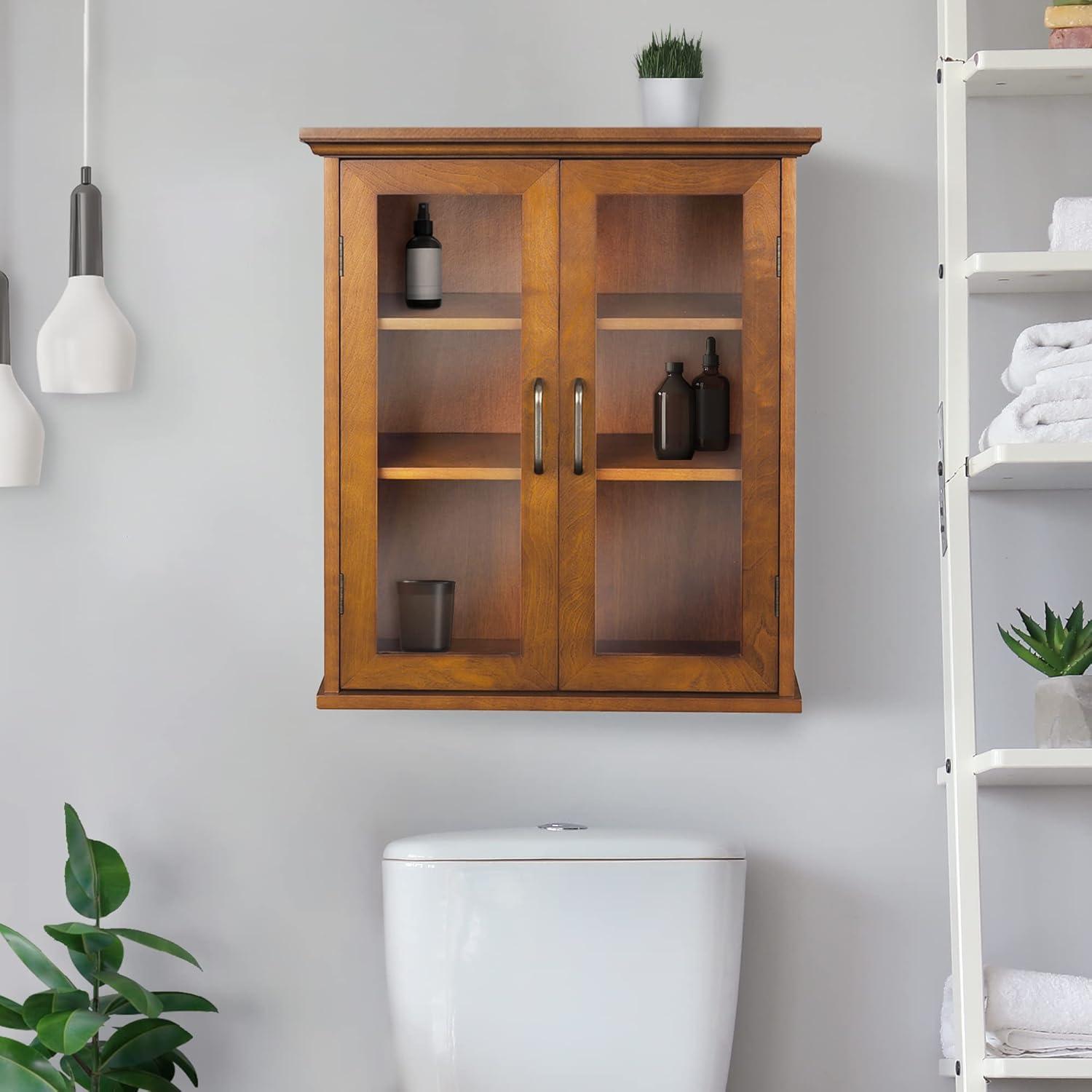 Oil Oak Two-Door Wall Cabinet with Adjustable Shelves