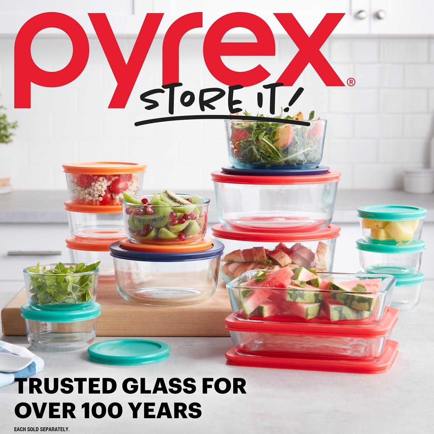 Pyrex Simply Store 14-Pc Glass Food Storage Container Set with Lid, 7-Cup, 4-Cup, 2-Cup & 1-Cup Round Meal Prep Containers with Lid, BPA-Free, Dishwasher, Microwave and Freezer Safe