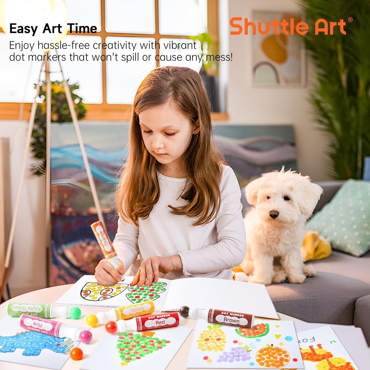 Shuttle Art Dot Markers, 14 Colors Bingo Daubers with 20 Unique Patterns of Dot Book for Art Activities, Non-Toxic Washable Coloring Markers