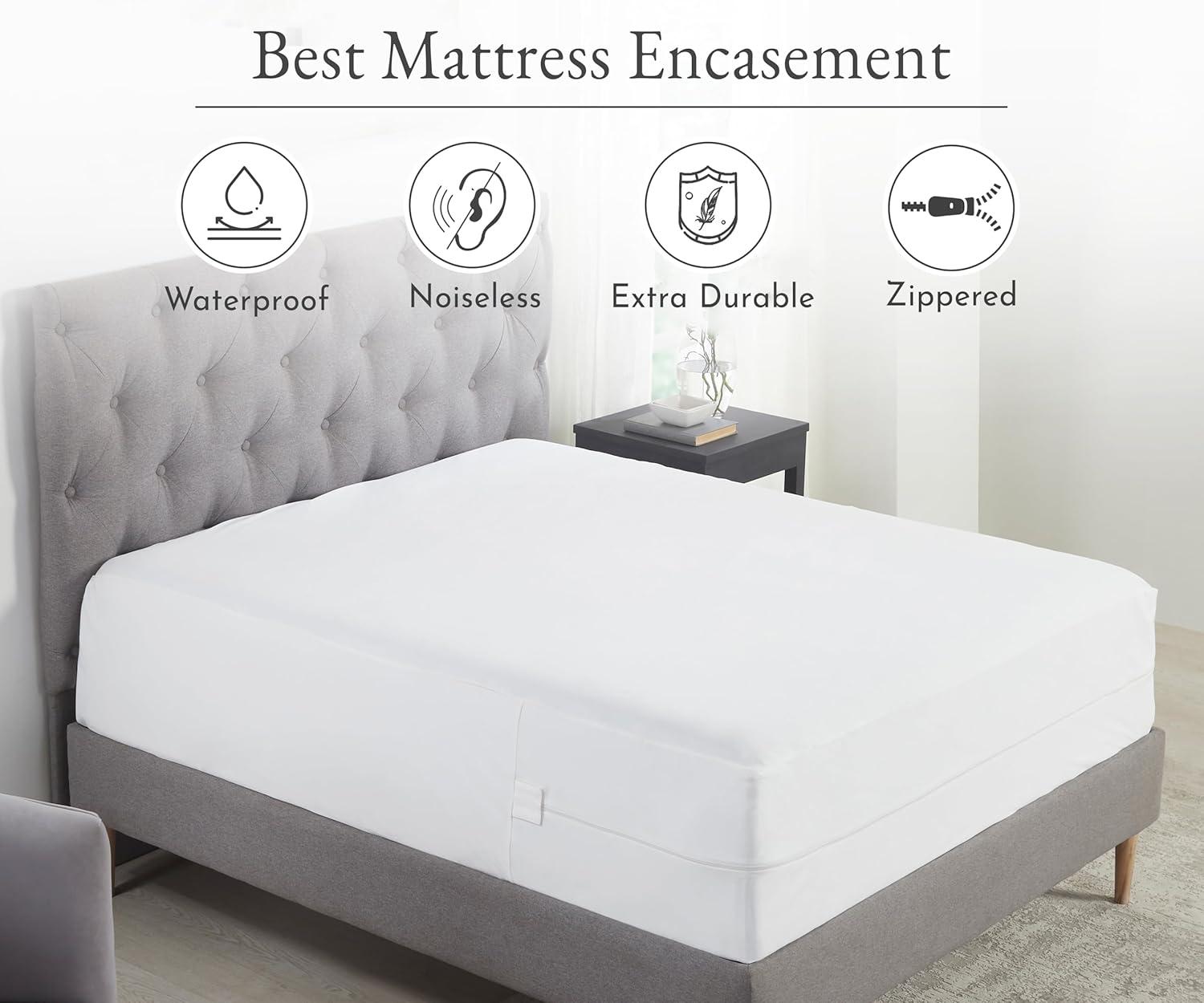 California Design Den Zippered Mattress Encasement Full - Waterproof Mattress Protector - Protects All Six-Sides - Full Size Mattress Cooling Cover