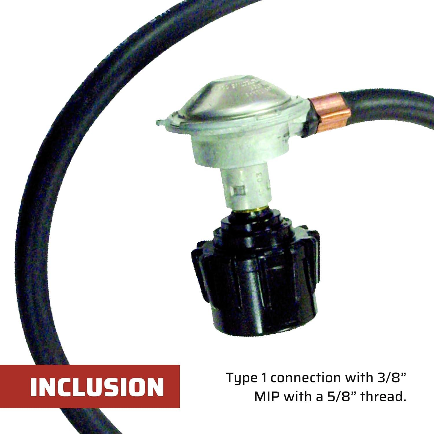 3 ft Black Propane Gas Regulator Hose with 3/8" MIP and 5/8" Thread