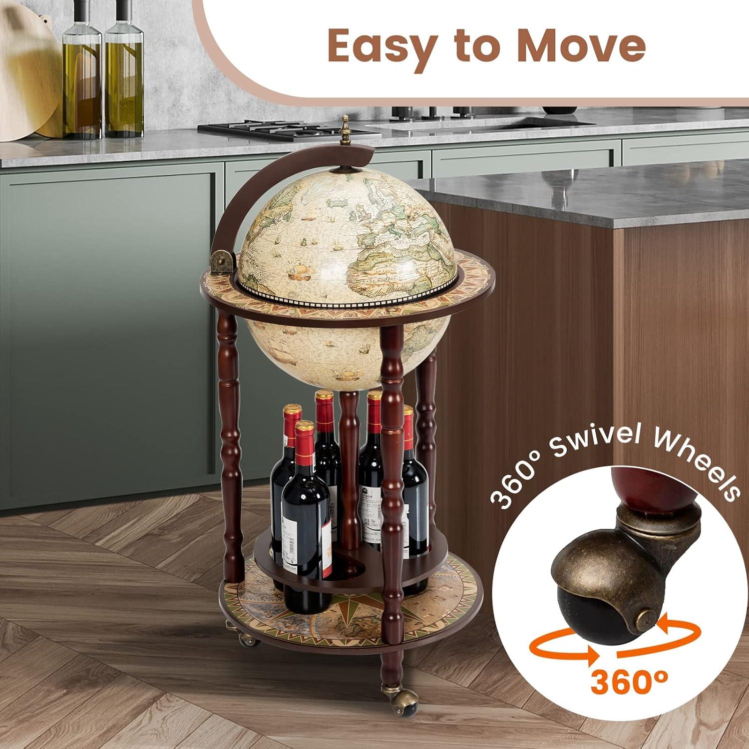 Giantex 17" Wine Bar Stand Cart, 16th Century Italian Replica Storage Shelf w/Wheels, Compact Wine Liquor Bottle Organizer